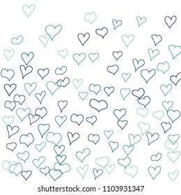Hand drawn hearts. Background.  Cute simple pattern with falling hearts for cards, posters, banners, Valentine decoration. Vector holiday background. Romantic love motif. Falling confetti.