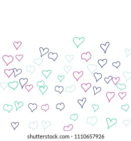 Hand drawn hearts. Background.  Cute simple pattern with falling hearts for Valentine decoration, cards, banners, posters. Vector holiday background. Romantic love motif. Falling confetti.