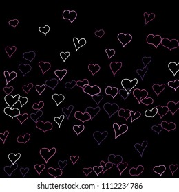 Hand drawn hearts. Background.  Cute simple pattern with falling hearts for Valentine cards, posters, banners. Vector holiday background. Romantic love motif. Falling confetti.