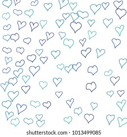 Hand drawn hearts. Background.  Lovely simple pattern with falling hearts for Valentine cards, posters, banners. Vector holiday background. Romantic love motif. Falling confetti.