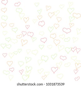 Hand drawn hearts. Background.  Lovely simple pattern with falling hearts for Valentine cards, posters, banners. Vector holiday background. Romantic love motif. Falling confetti.