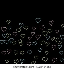 Hand drawn hearts. Background.  Lovely simple pattern with falling hearts for cards, posters, banners, Valentine decoration. Vector holiday background. Romantic love motif. Falling confetti.