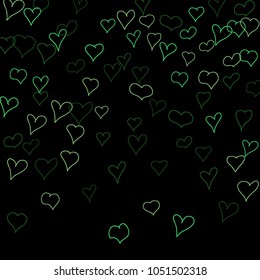 Hand drawn hearts. Background.  Lovely simple pattern with falling hearts for Valentine decoration, cards, banners, posters. Vector holiday background. Romantic love motif. Falling confetti.