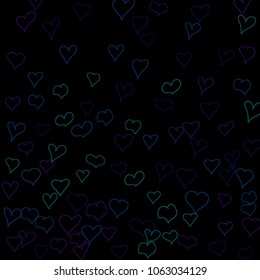 Hand drawn hearts. Background.  Lovely simple pattern with falling hearts for cards, posters, banners, Valentine decoration. Vector holiday background. Romantic love motif. Falling confetti.