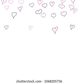 Hand drawn hearts. Background.  Lovely simple pattern with falling hearts for cards, posters, banners, Valentine decoration. Vector holiday background. Romantic love motif. Falling confetti.