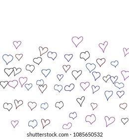 Hand drawn hearts. Background.  Lovely simple pattern with falling hearts for cards, posters, banners, Valentine decoration. Vector holiday background. Romantic love motif. Falling confetti.