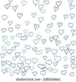 Hand drawn hearts. Background.  Lovely simple pattern with falling hearts for Valentine decoration, cards, banners, posters. Vector holiday background. Romantic love motif. Falling confetti.