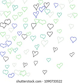 Hand drawn hearts. Background.  Lovely simple pattern with falling hearts for Valentine decoration, cards, banners, posters. Vector holiday background. Romantic love motif. Falling confetti.