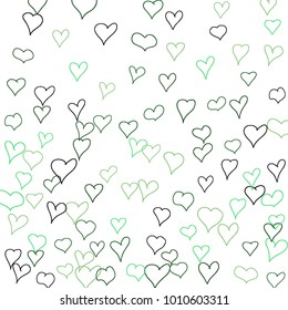 Hand drawn hearts. Background.  Pretty simple pattern with falling hearts for cards, posters, banners, Valentine decoration. Vector holiday background. Romantic love motif. Falling confetti.