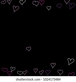 Hand drawn hearts. Background.  Pretty simple pattern with falling hearts for cards, posters, banners, Valentine decoration. Vector holiday background. Romantic love motif. Falling confetti.