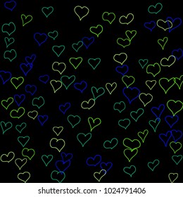 Hand drawn hearts. Background.  Pretty simple pattern with falling hearts for Valentine cards, posters, banners. Vector holiday background. Romantic love motif. Falling confetti.