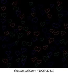 Hand drawn hearts. Background.  Pretty simple pattern with falling hearts for Valentine cards, posters, banners. Vector holiday background. Romantic love motif. Falling confetti.