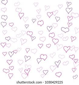Hand drawn hearts. Background.  Pretty simple pattern with falling hearts for Valentine decoration, cards, banners, posters. Vector holiday background. Romantic love motif. Falling confetti.
