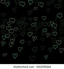Hand drawn hearts. Background.  Pretty simple pattern with falling hearts for cards, posters, banners, Valentine decoration. Vector holiday background. Romantic love motif. Falling confetti.