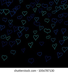 Hand drawn hearts. Background.  Pretty simple pattern with falling hearts for cards, posters, banners, Valentine decoration. Vector holiday background. Romantic love motif. Falling confetti.