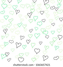 Hand drawn hearts. Background.  Pretty simple pattern with falling hearts for Valentine decoration, cards, banners, posters. Vector holiday background. Romantic love motif. Falling confetti.