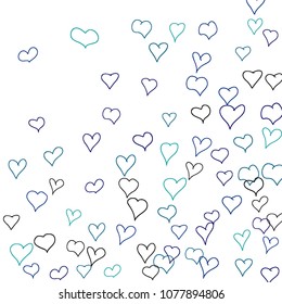 Hand drawn hearts. Background.  Pretty simple pattern with falling hearts for cards, posters, banners, Valentine decoration. Vector holiday background. Romantic love motif. Falling confetti.