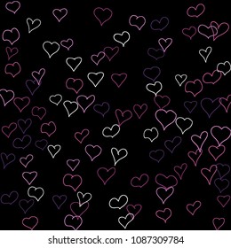 Hand drawn hearts. Background.  Pretty simple pattern with falling hearts for Valentine cards, posters, banners. Vector holiday background. Romantic love motif. Falling confetti.