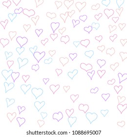 Hand drawn hearts. Background.  Pretty simple pattern with falling hearts for cards, posters, banners, Valentine decoration. Vector holiday background. Romantic love motif. Falling confetti.