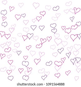 Hand drawn hearts. Background.  Pretty simple pattern with falling hearts for cards, posters, banners, Valentine decoration. Vector holiday background. Romantic love motif. Falling confetti.