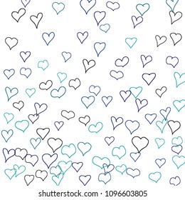 Hand drawn hearts. Background.  Pretty simple pattern with falling hearts for Valentine cards, posters, banners. Vector holiday background. Romantic love motif. Falling confetti.