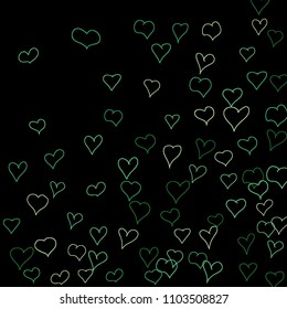 Hand drawn hearts. Background.  Pretty simple pattern with falling hearts for Valentine cards, posters, banners. Vector holiday background. Romantic love motif. Falling confetti.