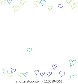 Hand drawn hearts. Background.  Pretty simple pattern with falling hearts for cards, posters, banners, Valentine decoration. Vector holiday background. Romantic love motif. Falling confetti.