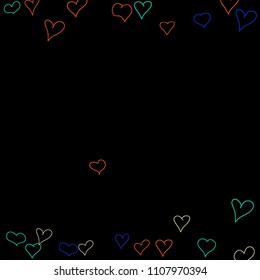 Hand drawn hearts. Background.  Pretty simple pattern with falling hearts for cards, posters, banners, Valentine decoration. Vector holiday background. Romantic love motif. Falling confetti.