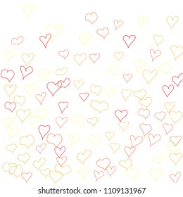 Hand drawn hearts. Background.  Pretty simple pattern with falling hearts for cards, posters, banners, Valentine decoration. Vector holiday background. Romantic love motif. Falling confetti.