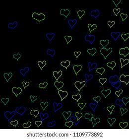 Hand drawn hearts. Background.  Pretty simple pattern with falling hearts for Valentine cards, posters, banners. Vector holiday background. Romantic love motif. Falling confetti.