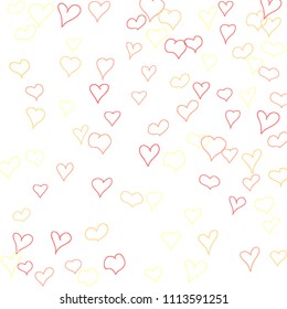 Hand drawn hearts. Background.  Pretty simple pattern with falling hearts for cards, posters, banners, Valentine decoration. Vector holiday background. Romantic love motif. Falling confetti.