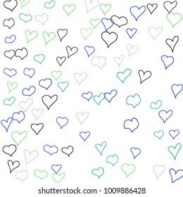 Hand drawn hearts. Background.  Trendy simple pattern with falling hearts for Valentine decoration, cards, banners, posters. Vector holiday background. Romantic love motif. Falling confetti.