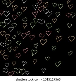 Hand drawn hearts. Background.  Trendy simple pattern with falling hearts for Valentine cards, posters, banners. Vector holiday background. Romantic love motif. Falling confetti.
