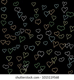 Hand drawn hearts. Background.  Trendy simple pattern with falling hearts for cards, posters, banners, Valentine decoration. Vector holiday background. Romantic love motif. Falling confetti.