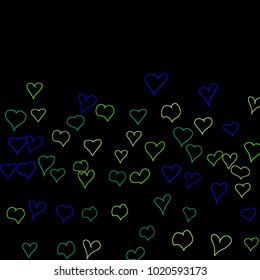 Hand drawn hearts. Background.  Trendy simple pattern with falling hearts for Valentine cards, posters, banners. Vector holiday background. Romantic love motif. Falling confetti.