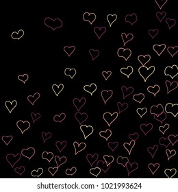 Hand drawn hearts. Background.  Trendy simple pattern with falling hearts for cards, posters, banners, Valentine decoration. Vector holiday background. Romantic love motif. Falling confetti.