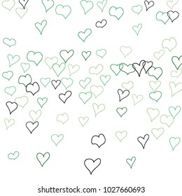 Hand drawn hearts. Background.  Trendy simple pattern with falling hearts for Valentine decoration, cards, banners, posters. Vector holiday background. Romantic love motif. Falling confetti.