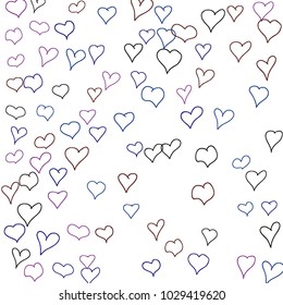 Hand drawn hearts. Background.  Trendy simple pattern with falling hearts for cards, posters, banners, Valentine decoration. Vector holiday background. Romantic love motif. Falling confetti.