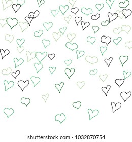 Hand drawn hearts. Background.  Trendy simple pattern with falling hearts for Valentine decoration, cards, banners, posters. Vector holiday background. Romantic love motif. Falling confetti.
