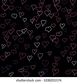 Hand drawn hearts. Background.  Trendy simple pattern with falling hearts for Valentine cards, posters, banners. Vector holiday background. Romantic love motif. Falling confetti.