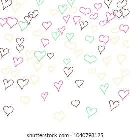 Hand drawn hearts. Background.  Trendy simple pattern with falling hearts for Valentine cards, posters, banners. Vector holiday background. Romantic love motif. Falling confetti.