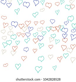 Hand drawn hearts. Background.  Trendy simple pattern with falling hearts for Valentine cards, posters, banners. Vector holiday background. Romantic love motif. Falling confetti.