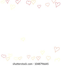 Hand drawn hearts. Background.  Trendy simple pattern with falling hearts for Valentine cards, posters, banners. Vector holiday background. Romantic love motif. Falling confetti.
