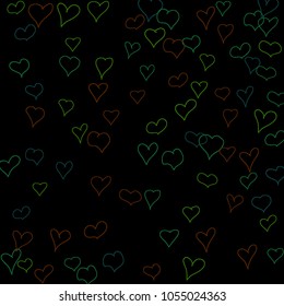 Hand drawn hearts. Background.  Trendy simple pattern with falling hearts for Valentine decoration, cards, banners, posters. Vector holiday background. Romantic love motif. Falling confetti.