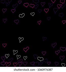 Hand drawn hearts. Background.  Trendy simple pattern with falling hearts for Valentine decoration, cards, banners, posters. Vector holiday background. Romantic love motif. Falling confetti.