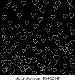 Hand drawn hearts. Background.  Trendy simple pattern with falling hearts for Valentine cards, posters, banners. Vector holiday background. Romantic love motif. Falling confetti.