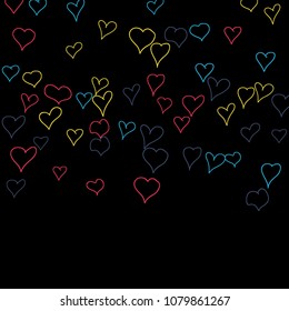 Hand drawn hearts. Background.  Trendy simple pattern with falling hearts for cards, posters, banners, Valentine decoration. Vector holiday background. Romantic love motif. Falling confetti.