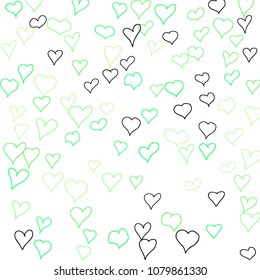 Hand drawn hearts. Background.  Trendy simple pattern with falling hearts for cards, posters, banners, Valentine decoration. Vector holiday background. Romantic love motif. Falling confetti.