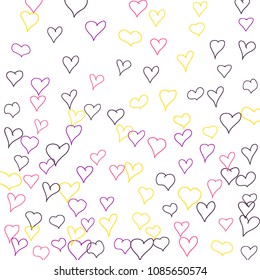 Hand drawn hearts. Background.  Trendy simple pattern with falling hearts for cards, posters, banners, Valentine decoration. Vector holiday background. Romantic love motif. Falling confetti.
