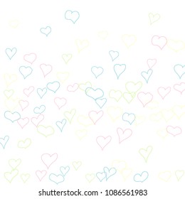 Hand drawn hearts. Background.  Trendy simple pattern with falling hearts for Valentine cards, posters, banners. Vector holiday background. Romantic love motif. Falling confetti.